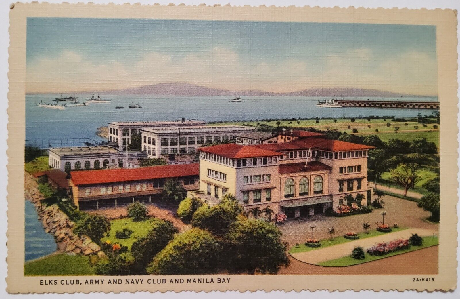 1932 Elks Club Army & Navy Philippines Linen Postcard Photo Souvenir 2A-H419