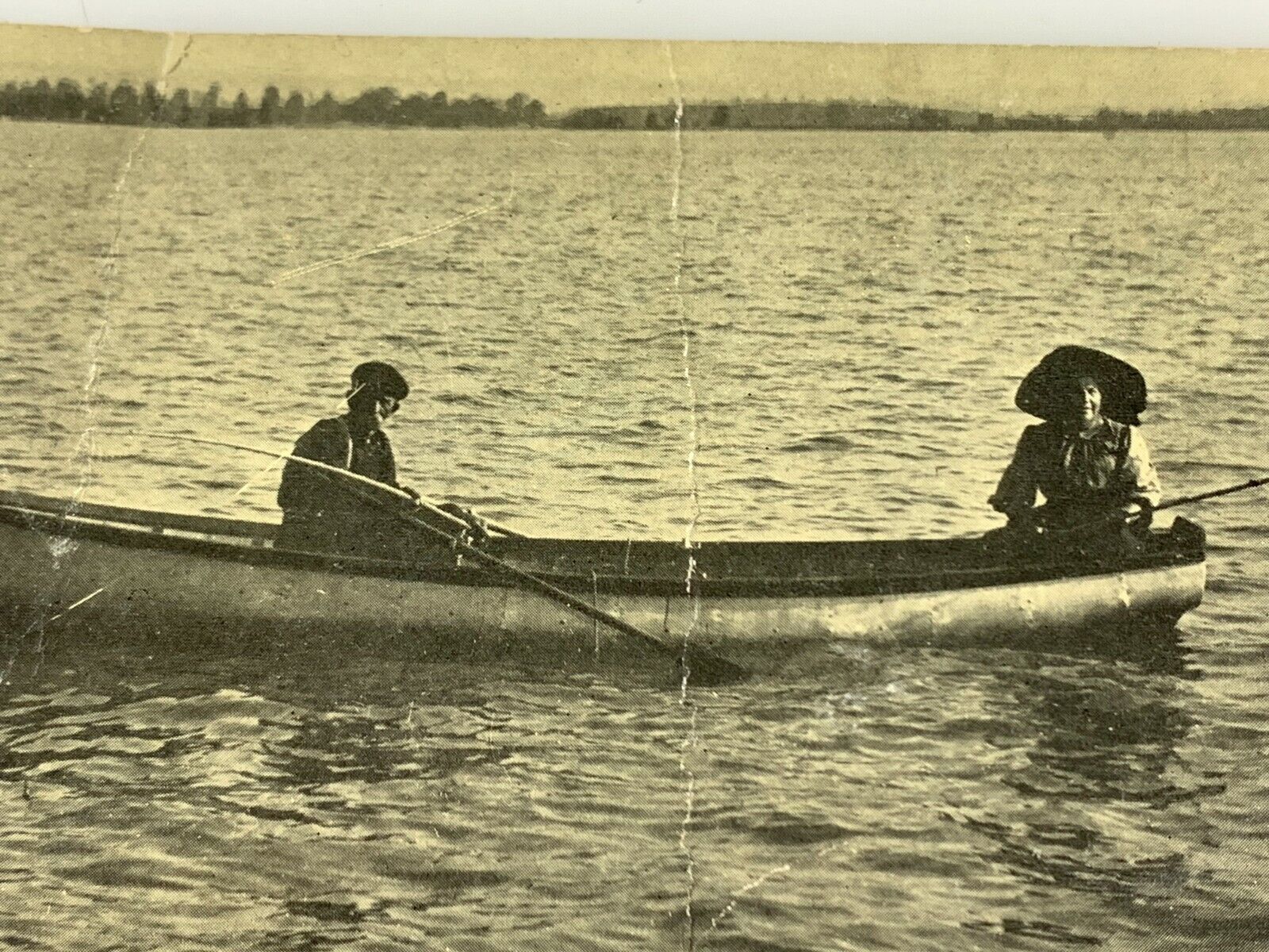 F2 RPPC Photo Postcard 1910-20s Lakeview Ohio Canoe Fishing Lake Boat Rare