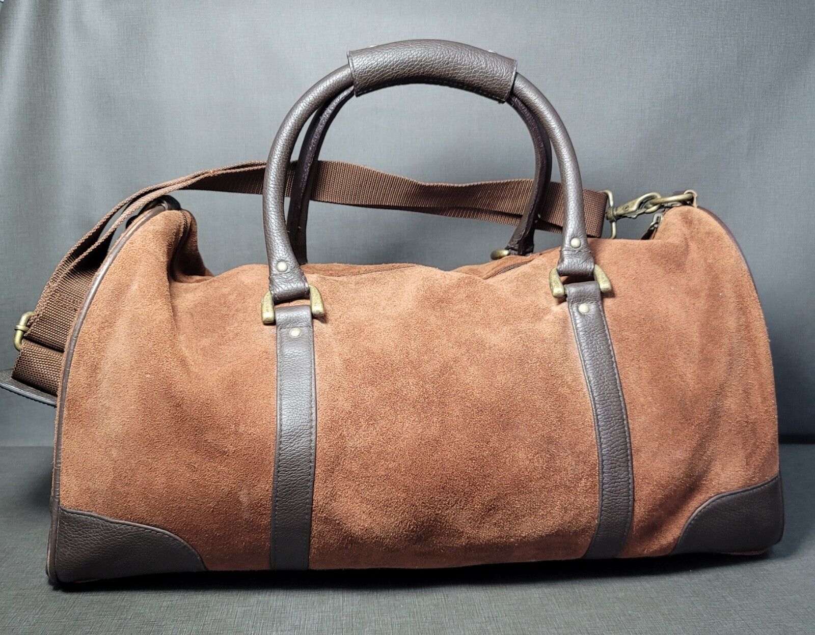 Marlboro 03 Guts Grit Gear Brown Suede Leather Duffle Bag Travel  Vtg Weekend