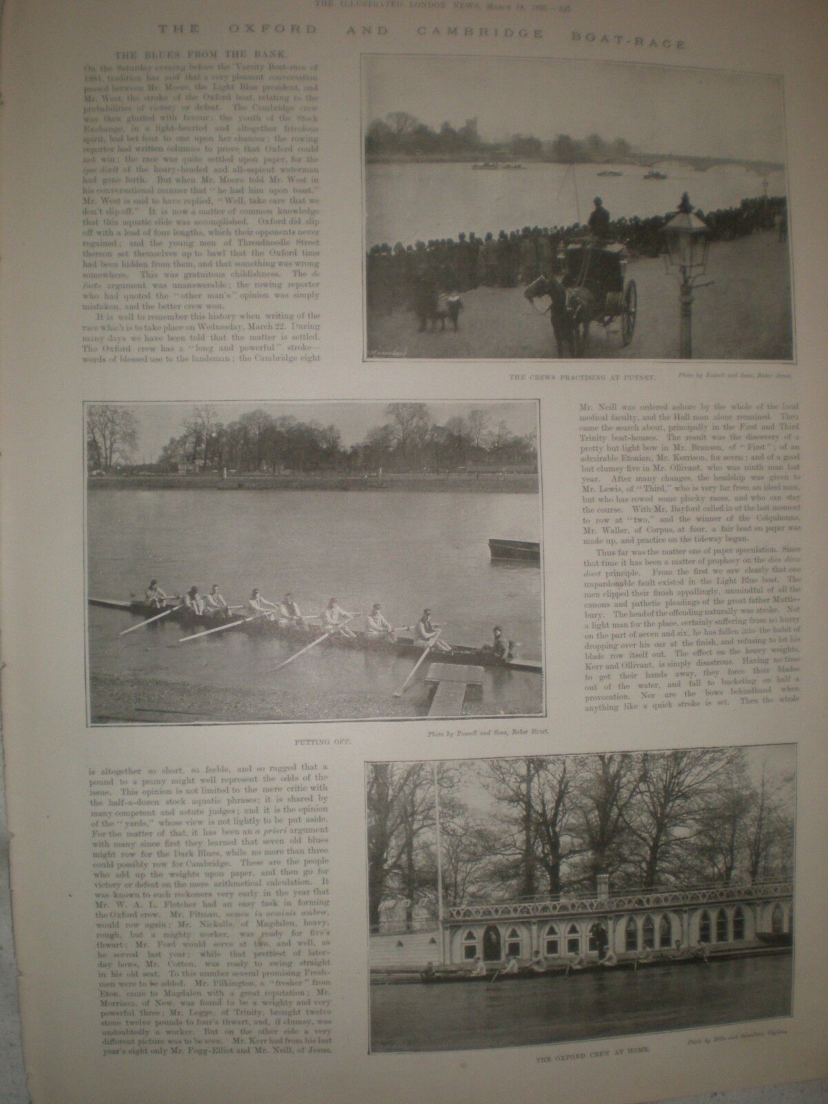 Photo article pre race Oxford Cambridge University boat practice 1893 ref AT