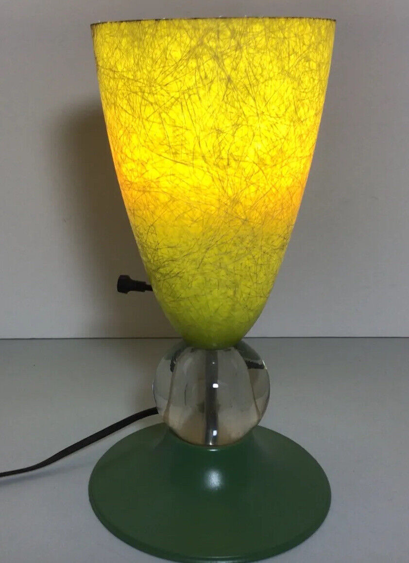 VTG MCM Fiberglass Cone Lucite Ball TABLE LAMP GREEN Up Light Accent Desk Modern