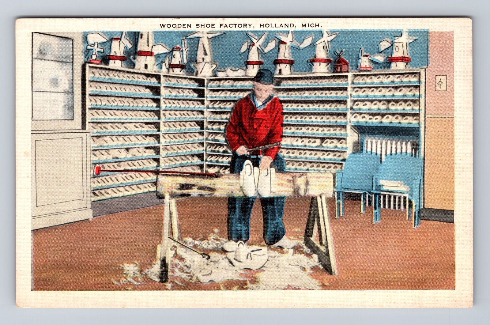 Holland MI-Michigan, Wooden Shoe Factory, Advertising Antique Vintage Postcard