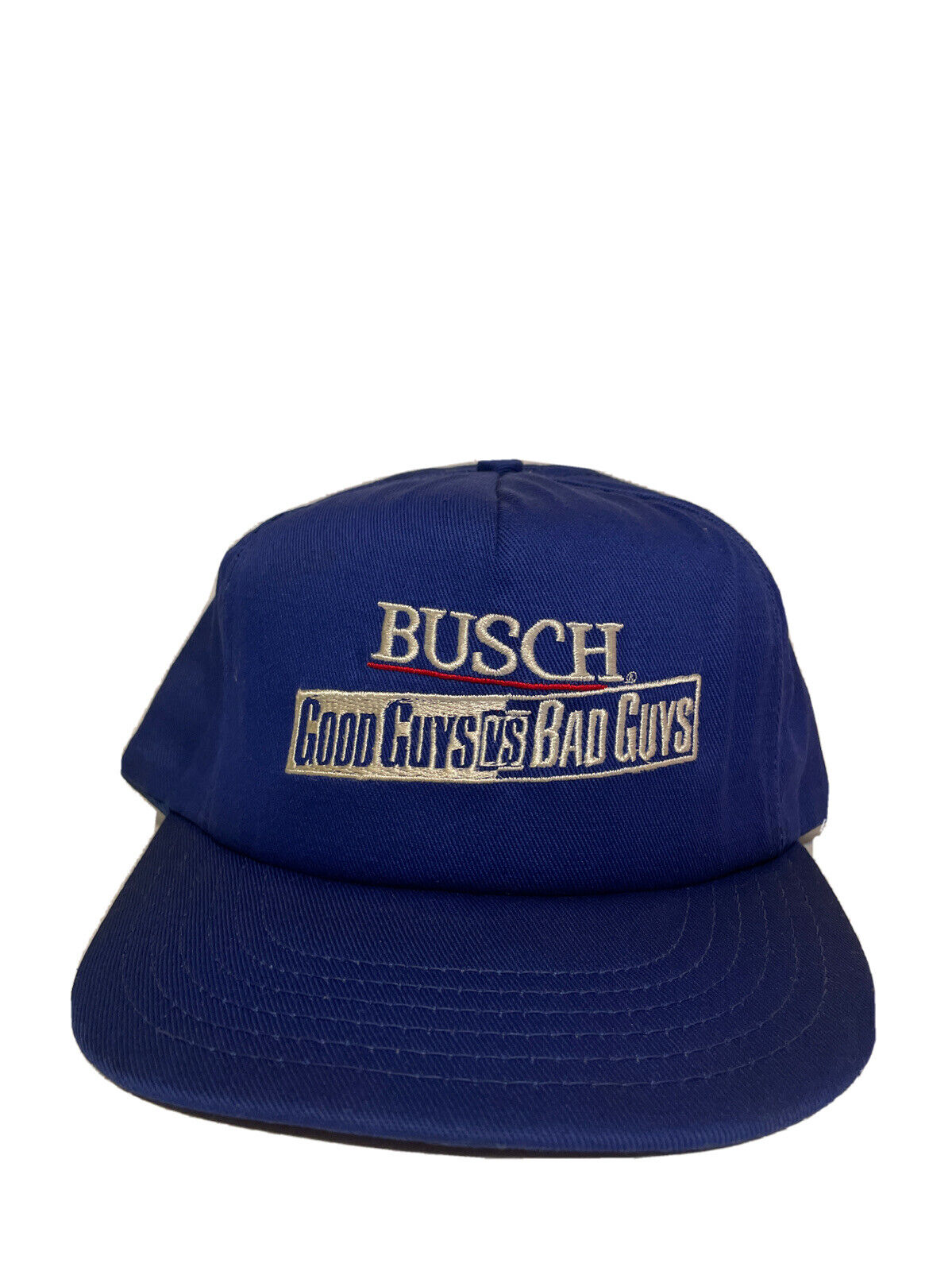 Vintage Busch Beer Baseball Good Guys vs. Bad Guys Blue Adjustable Trucker Hat