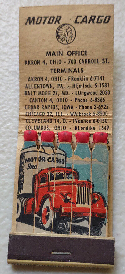 Vintage Feature Matchbook Motor Cargo Trucking Co. Canton, OH