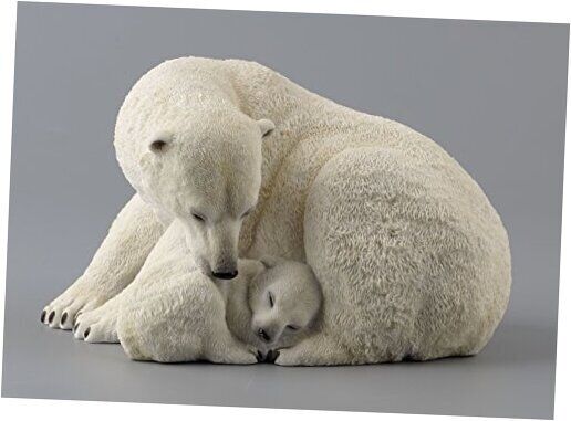 7.75 Inch Polar Bear Cub Cuddling with Mother Statue Figurine, White 