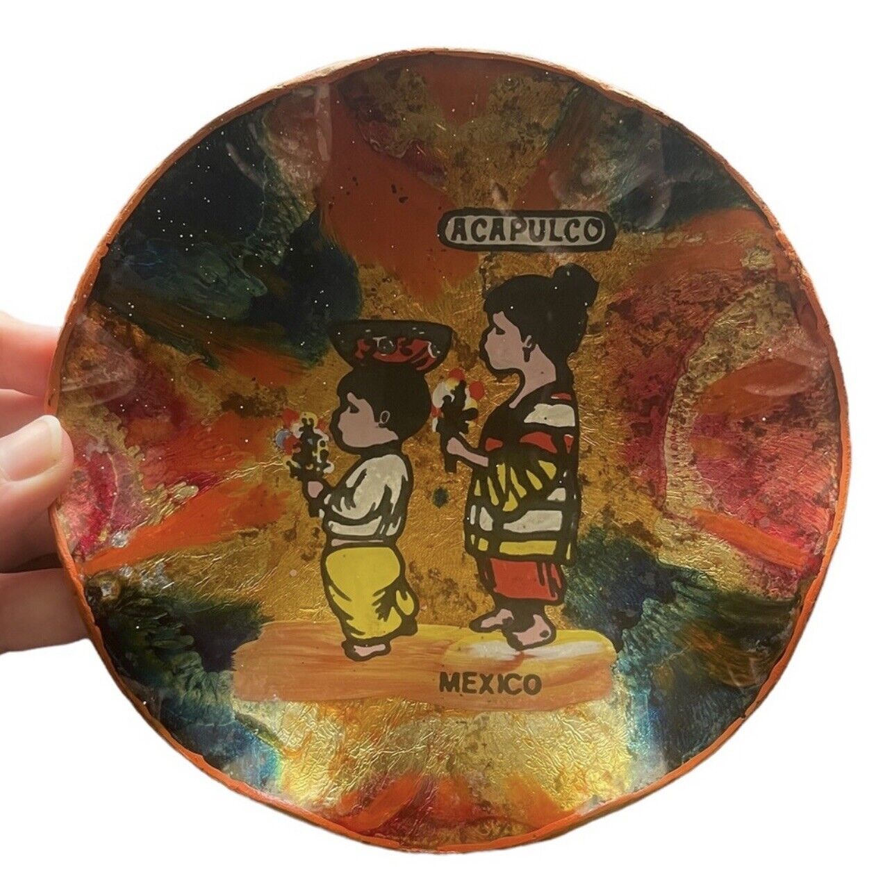 Vintage Hand-painted Acapulco, Mexico Colorful Glossy Plate Decoration