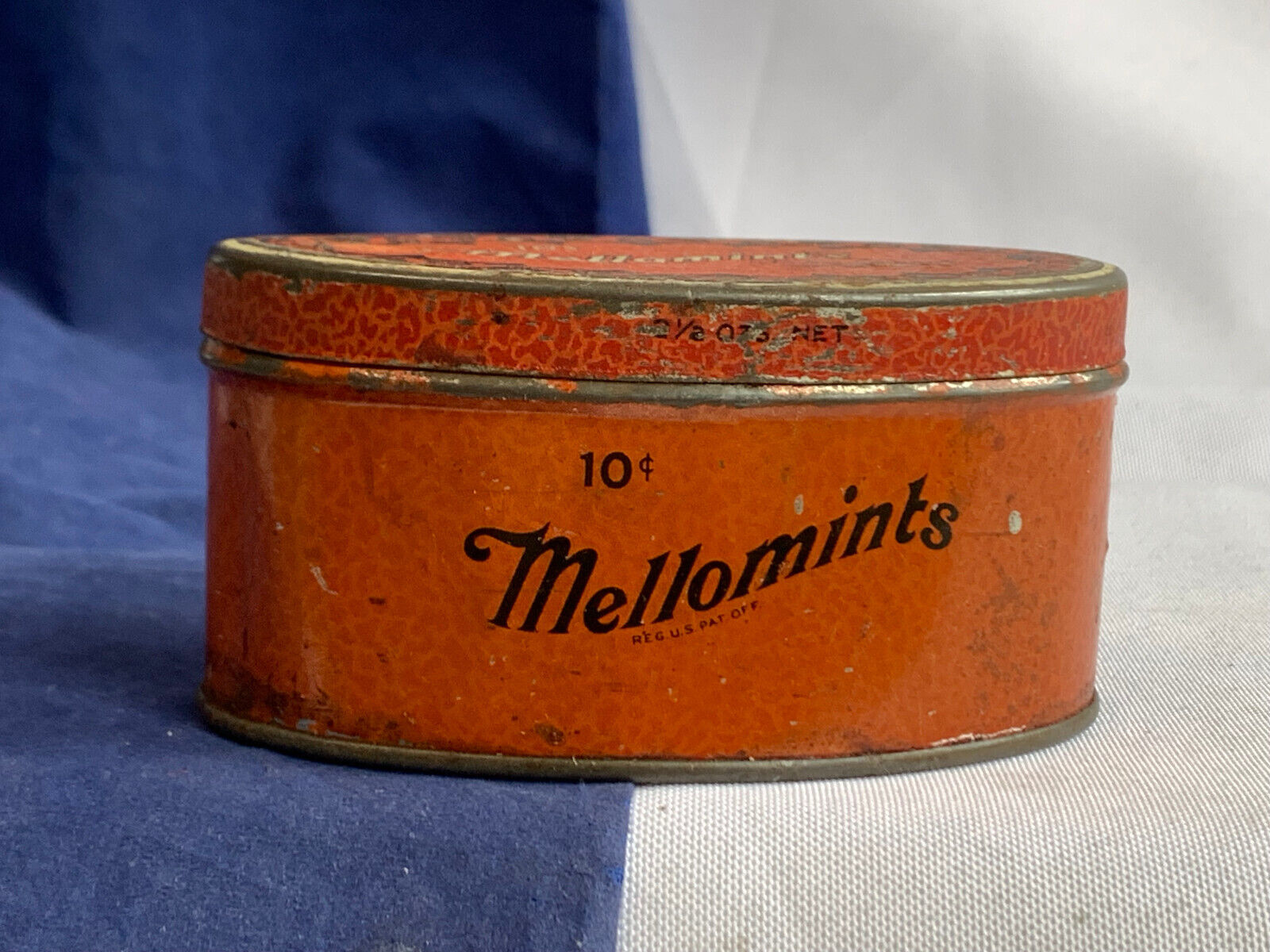 Vtg Brandle N Smith Co MELLOMINTS Tin Orange Can Advertising Container