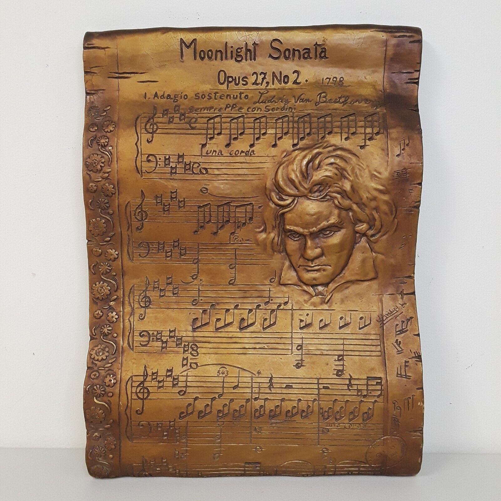 VTG Mid Century Beethoven Classical Music Art Wall Hanging Plaque 1960 Chalkware