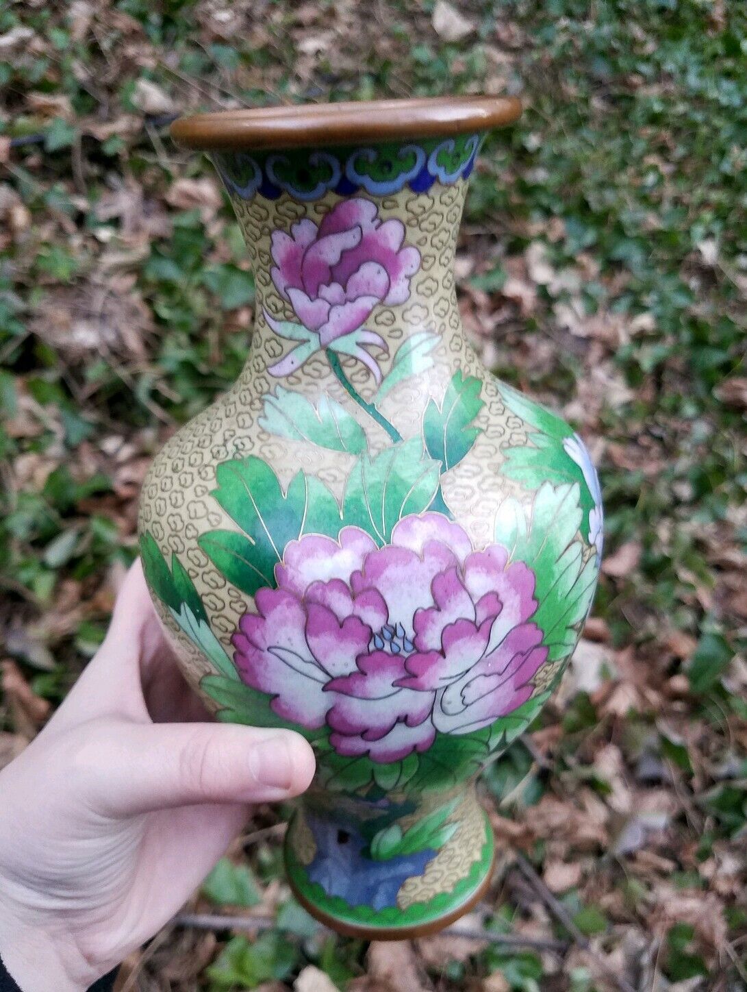 Pair, Large Vintage Chinese Floral Cloisonne 9\