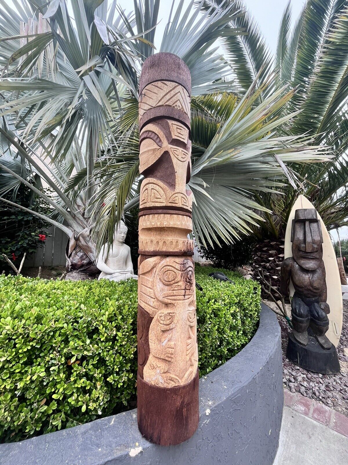 New 4’ 3” Tiki by Smokin' Tikis Hawaii Coconut Palm Hand-carved
