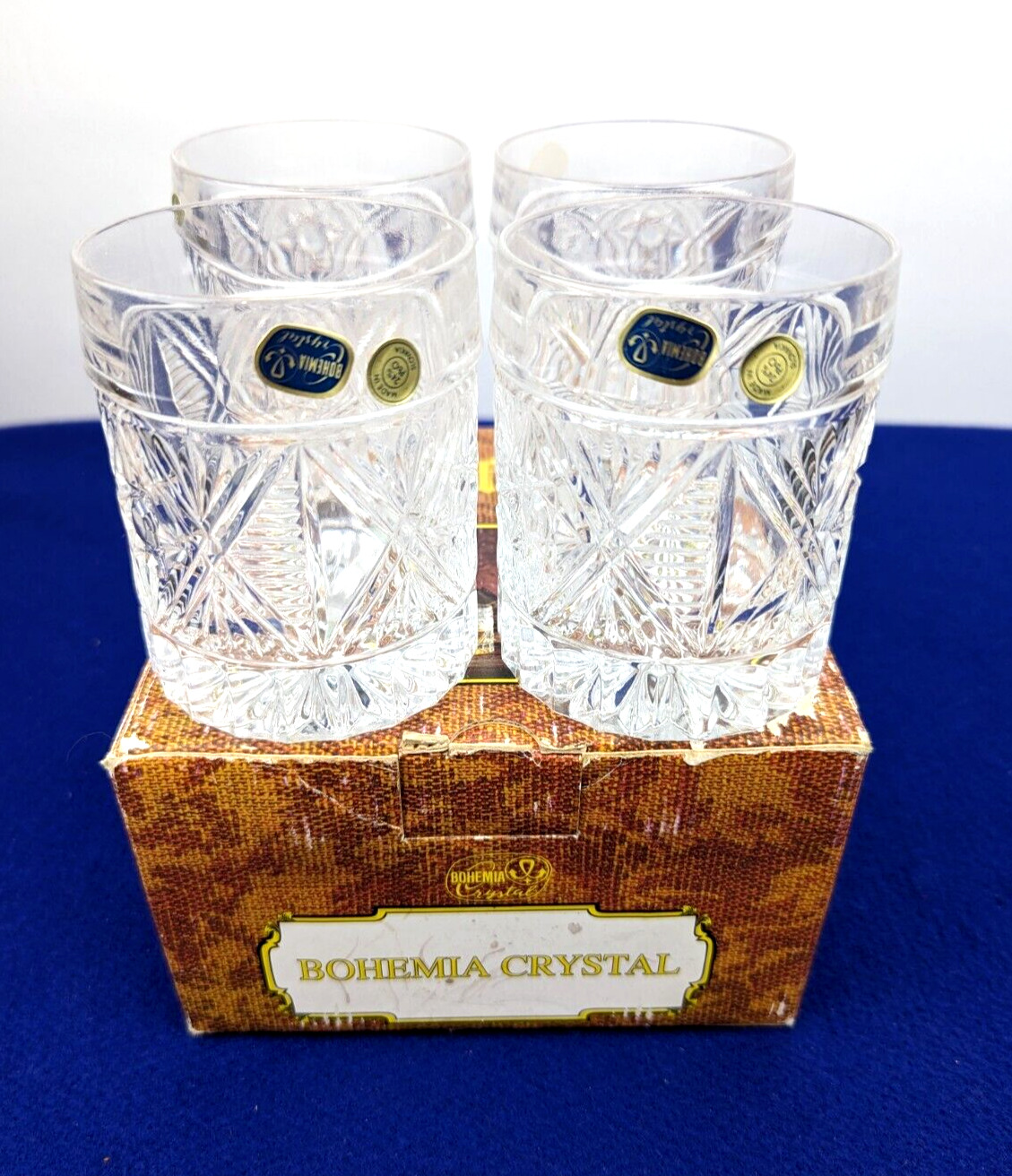 NEW 4x Set 24% Crystal Glass BOHEMIA POLTAR Oxford 10 Oz Old Fashioned Tumblers