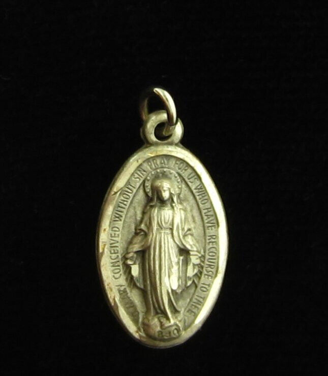 Vintage Sterling Mary Miraculous Medal Holy Catholic Petite Medal Small Size