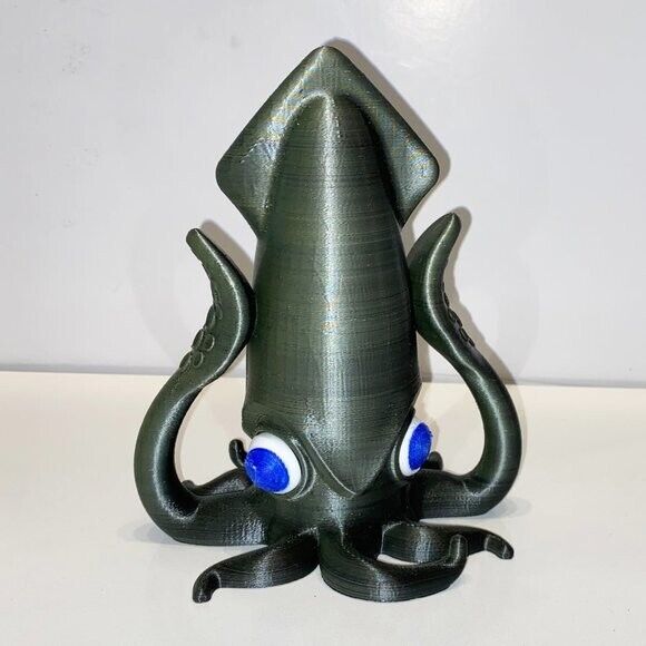 Handmade 3D Printed Squid Coin Bank Ocean Sealife Black Silky Thread Filament