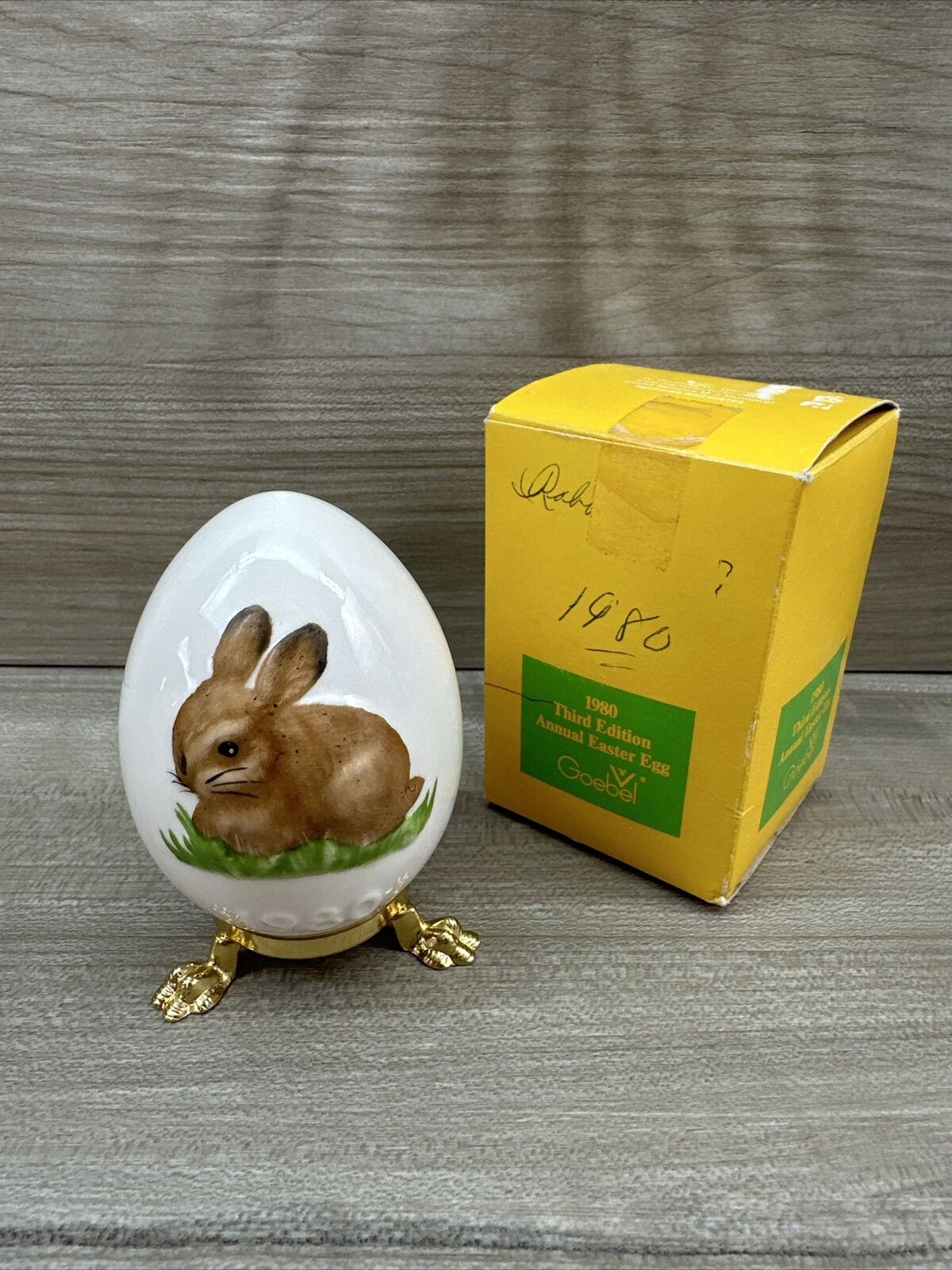Goebel West Germany Vtg 1980 Porcelain Egg Bunny Rabbit Easter & stand 3rd Ed
