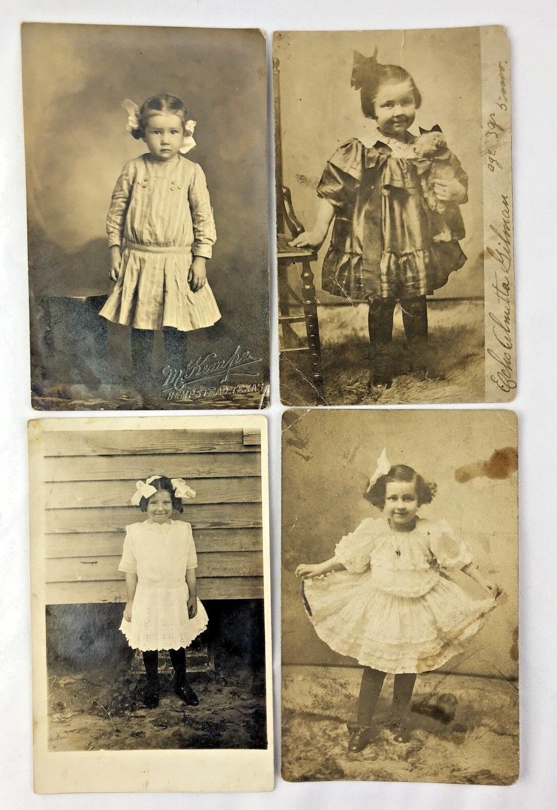 Antique Early 1900's Photo Post Cards Little Girls Lot of 4   