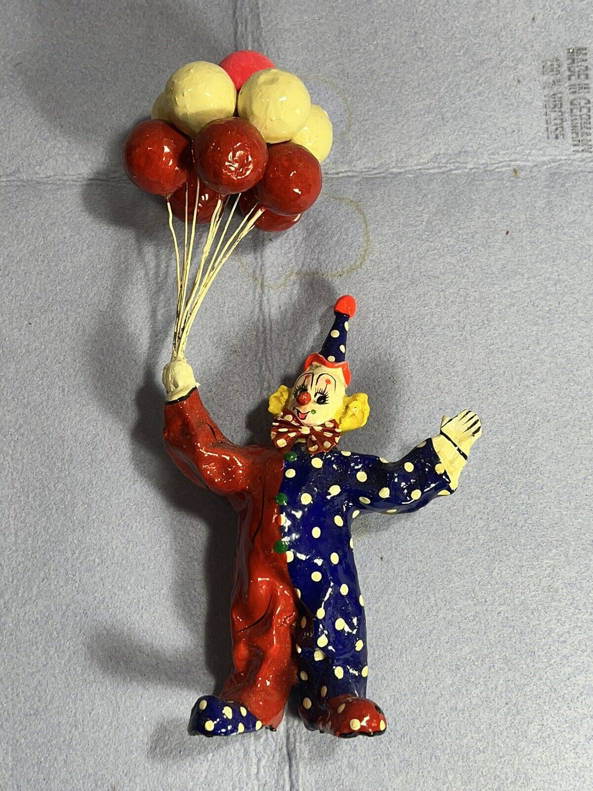 Paper Mache Vintage 11” Clown W/Baloons - Ex. New Condition - Vibrant Colors
