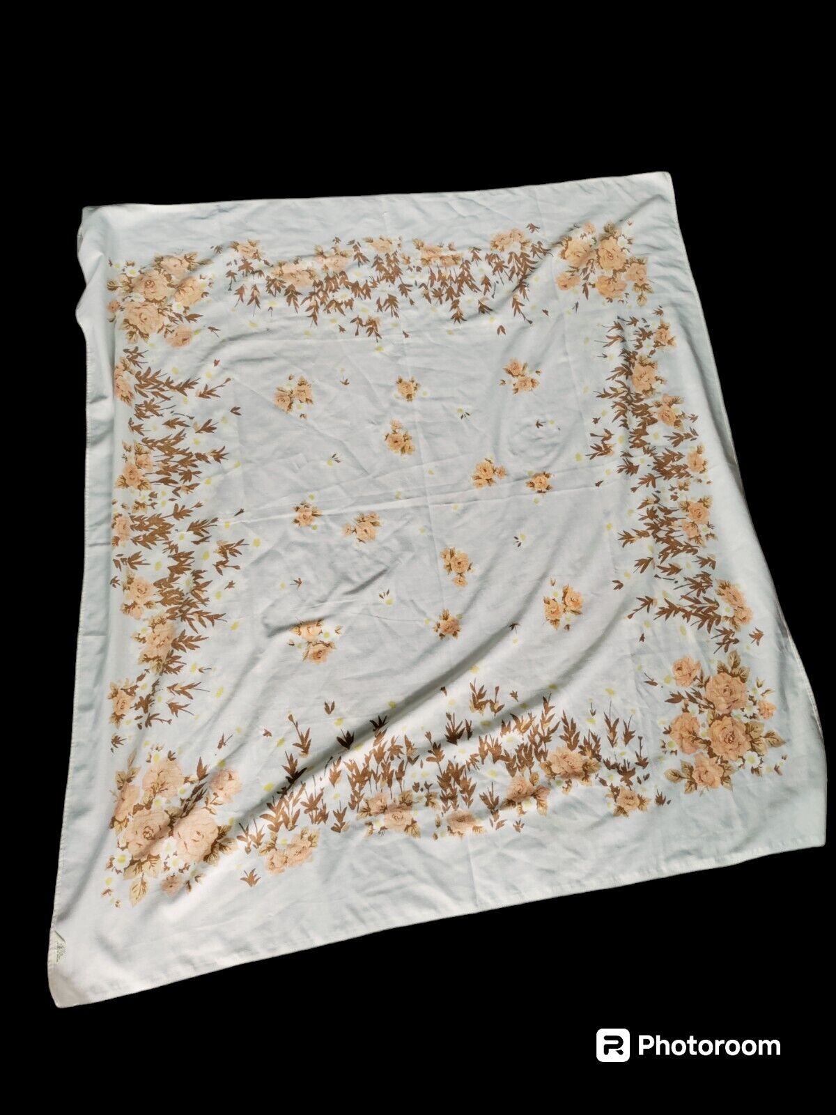 Vintage Tablecloth Floral Cotton 50x50 Ivory