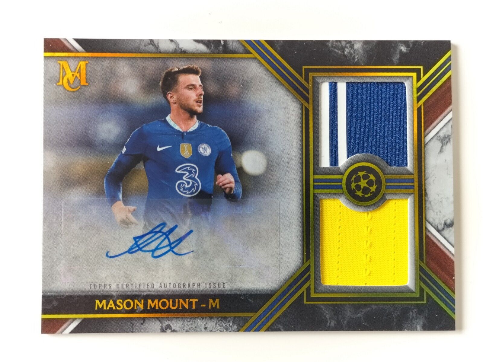 2022-23 Topps Museum Soccer Dual Patch Car Gold /50-Mason Mount Chelsea