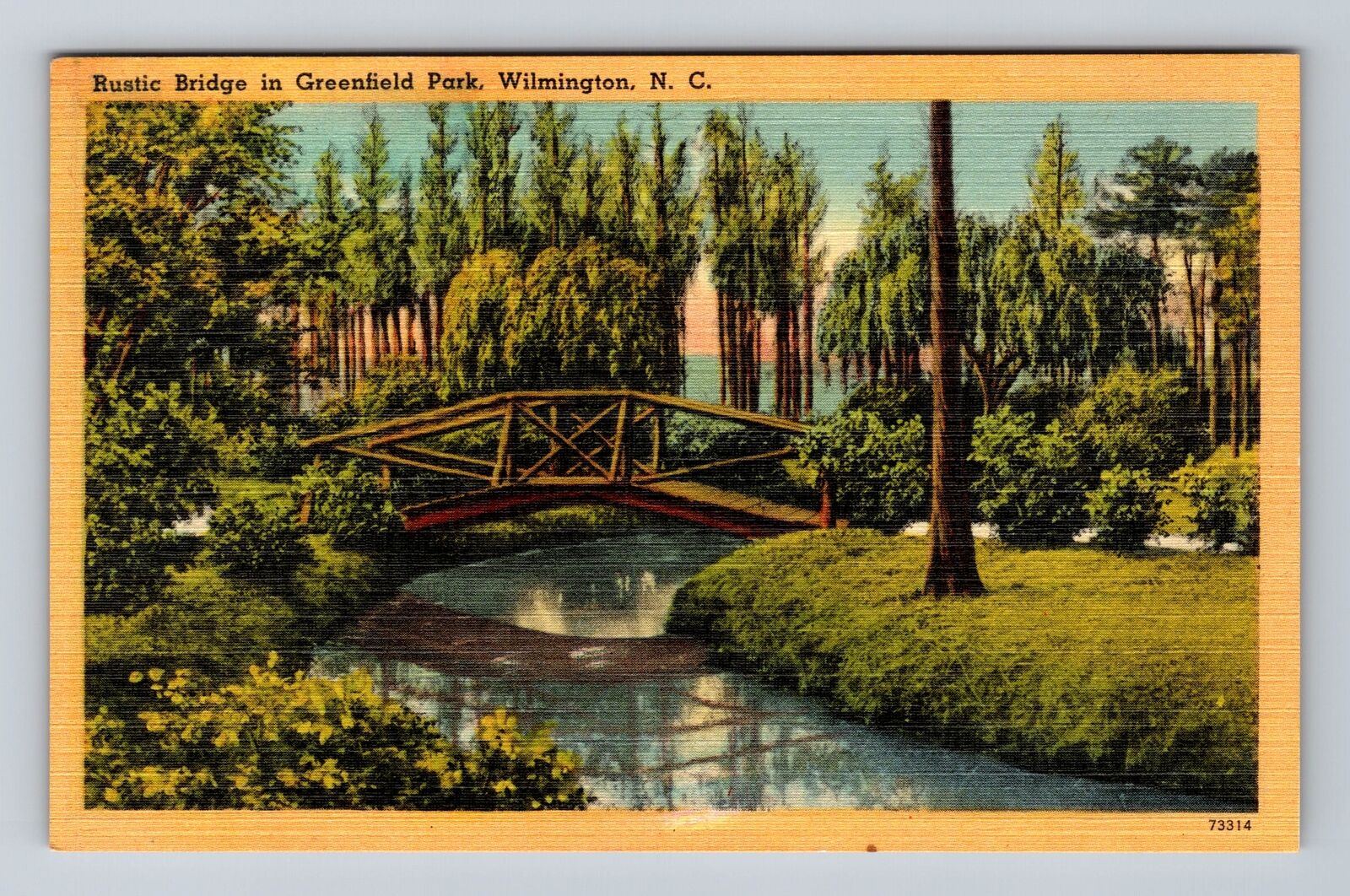Wilmington NC-North Carolina, Rustic Bridge In Greenfield Park Vintage Postcard