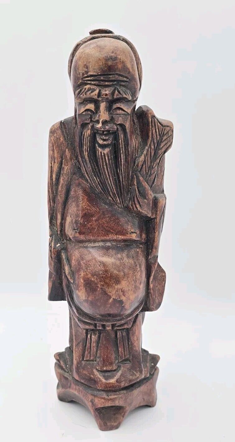 Vintage Asian Bearded Man Wooden Figure