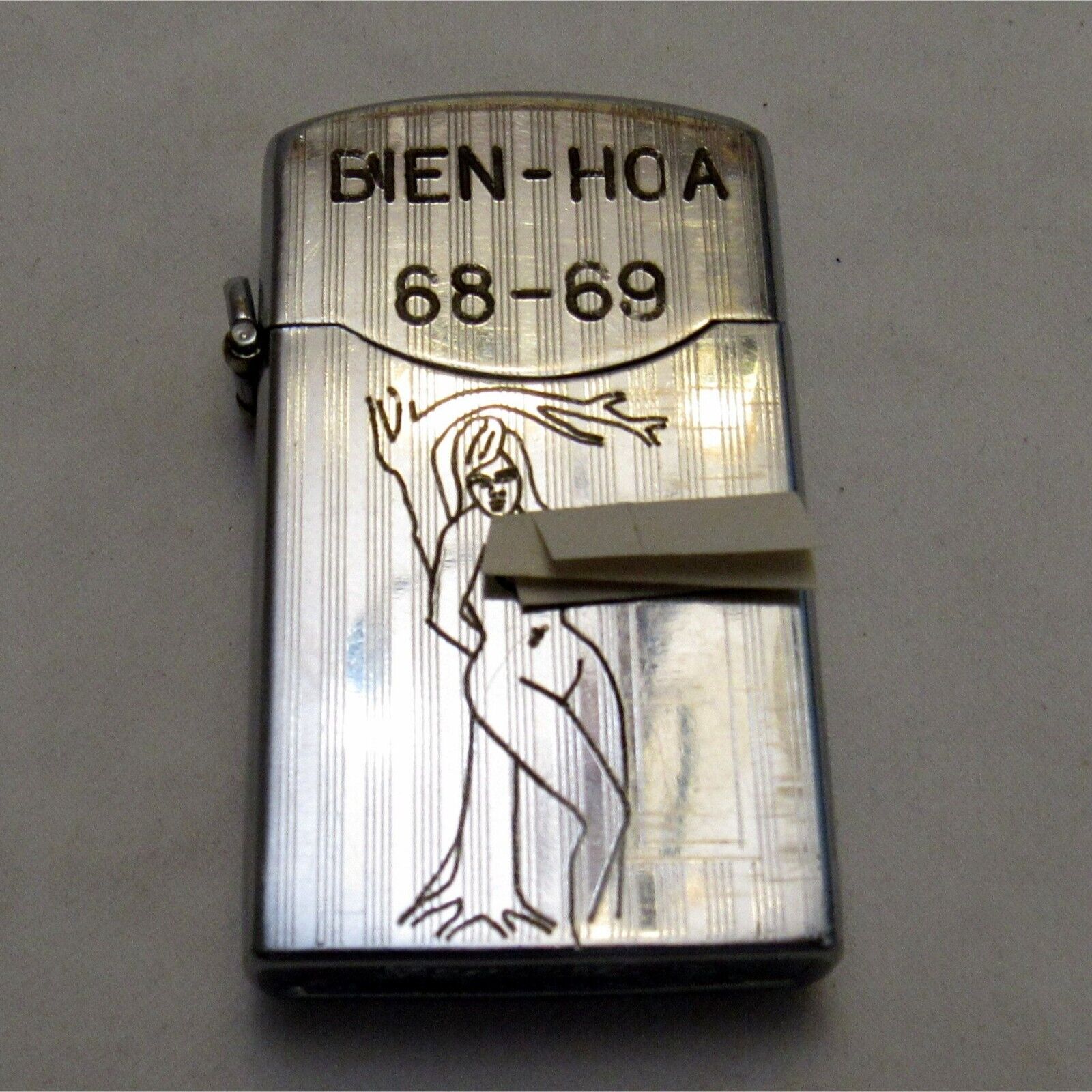 Vintage Zenith Lighter Bien Hoa Vietnam 68-69 Engraved Both Sides Pinup Untested