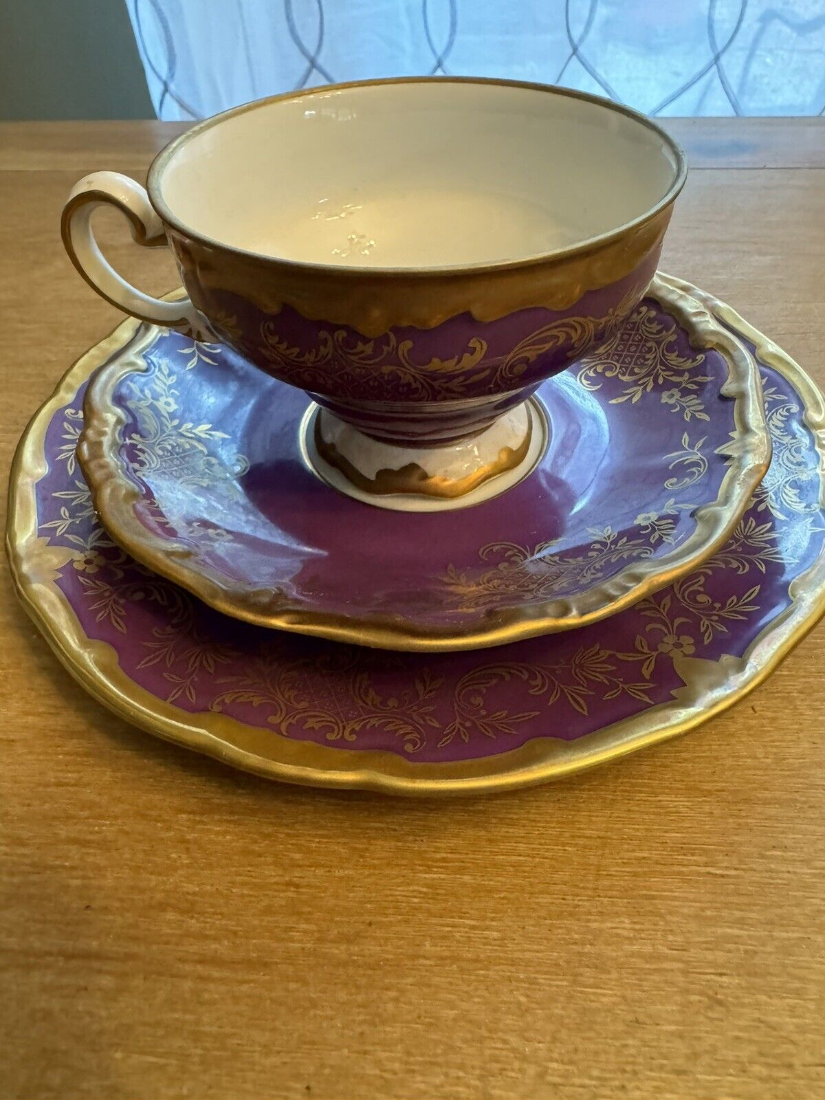 Weimar Purple Purple Cup, Saucer & Dessert Plate w/ Gold