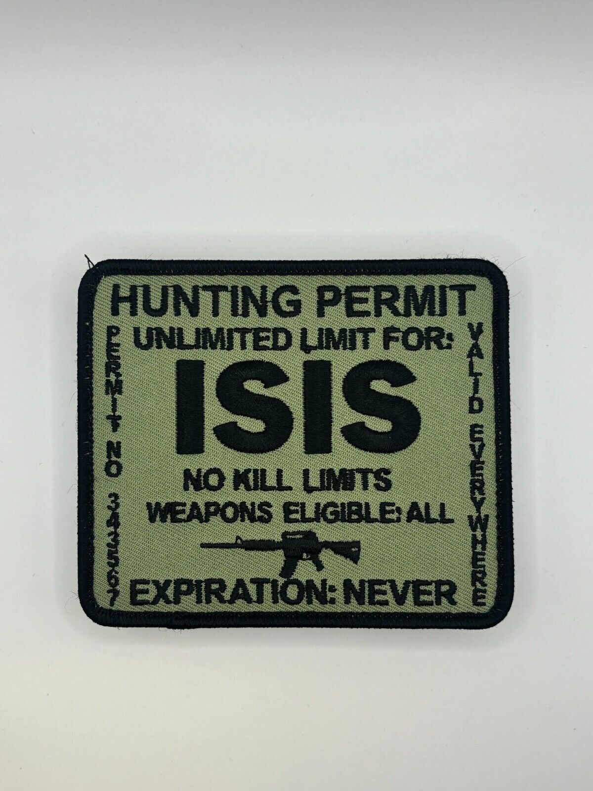 GREEN ISIS HUNTING PERMIT EMBROIDERED HOOK PATCH