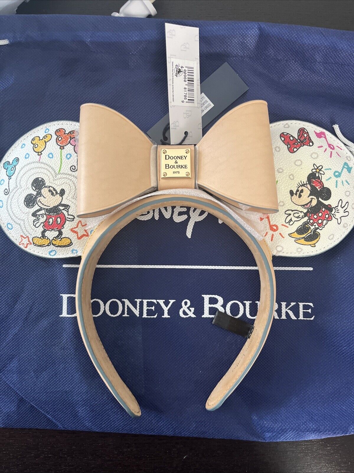 NEW Disney Parks Dooney & Bourke Sketch Print Leather Mickey Minnie Ears Dustbag