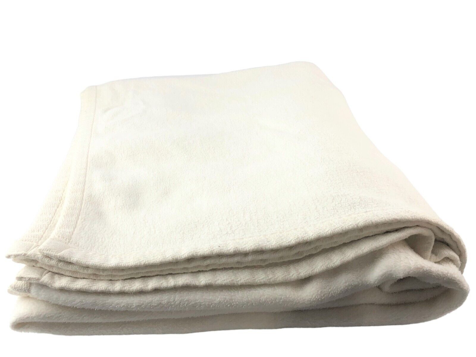 Vtg Cotton Blend Soft Fuzzy Blanket Tan Off White 90x75 No stains
