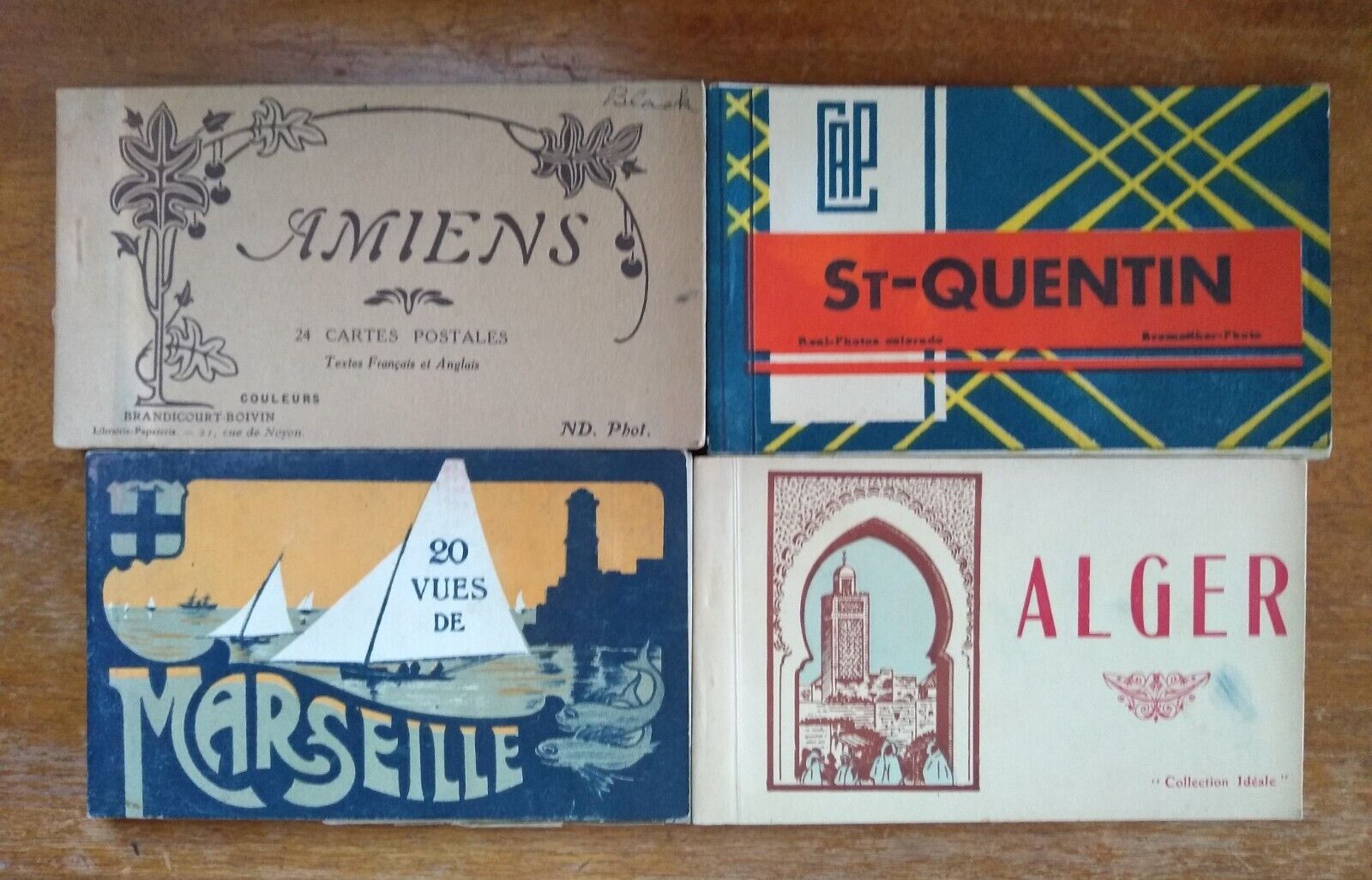 antique postcard lot photo collection 4 books Marseille Amiens Alger St. Quentin