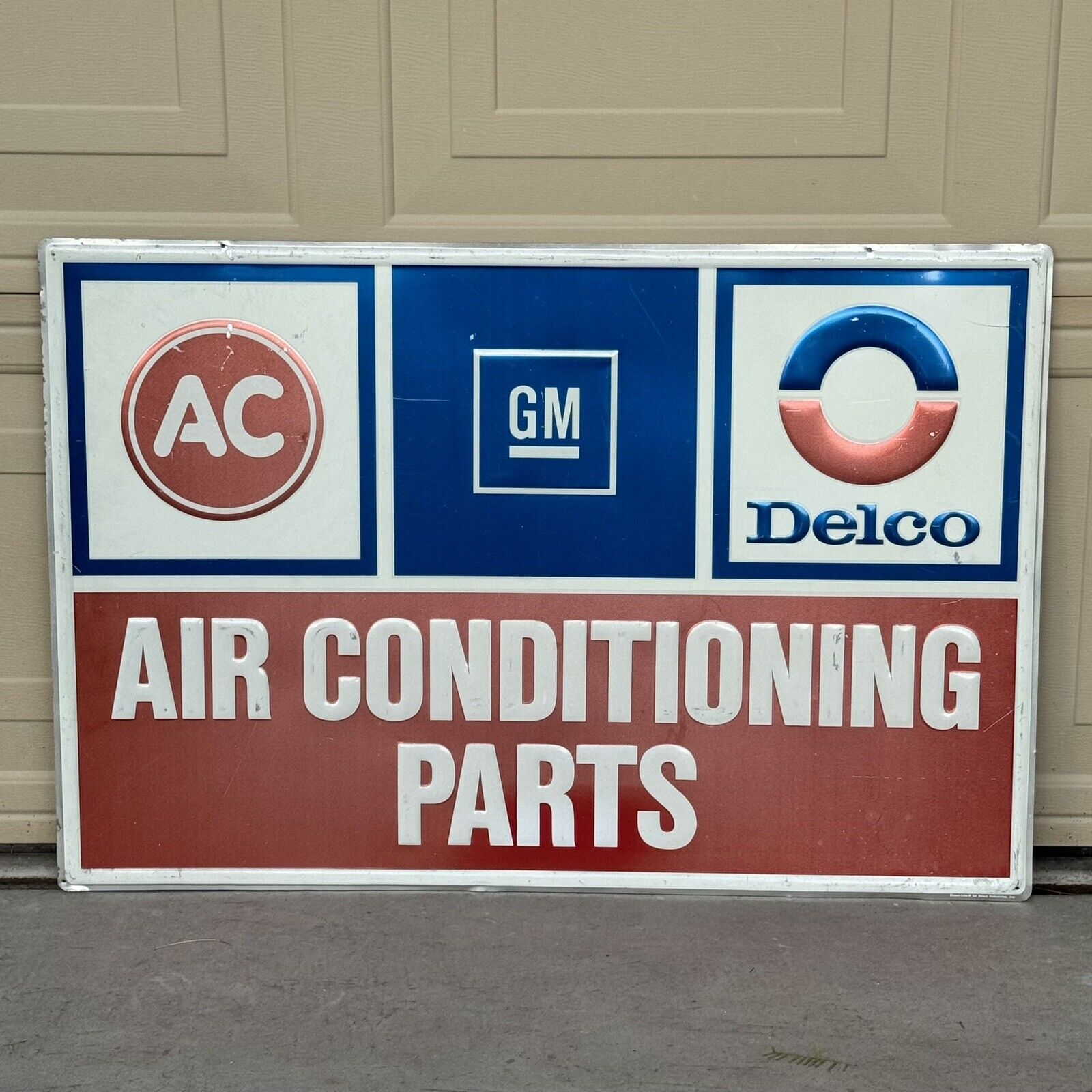 Vtg GM General Motors AC Delco Air Conditioning Parts Metal Tin Sign 36
