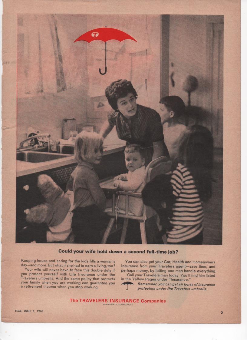 Travelers Insurance Companies Original Print Ad Wife Kids June 1963 Time Mag