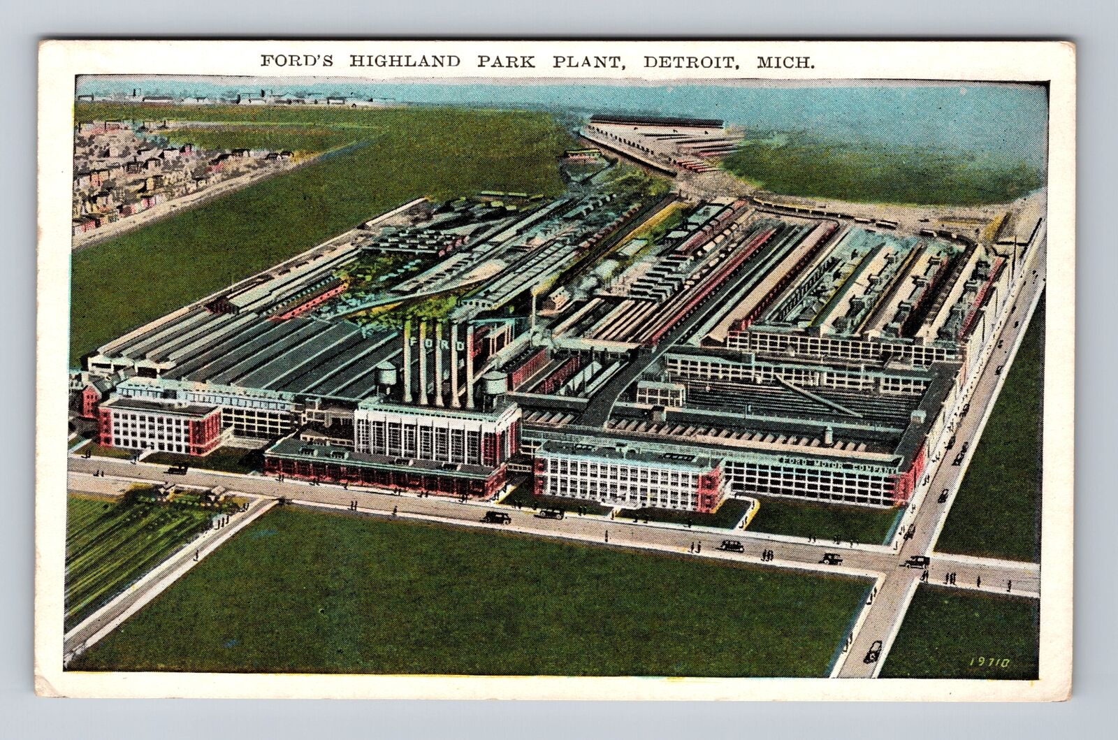 Detroit MI-Michigan, Aerial View Of Ford\'s Highland Park Plant Vintage Postcard