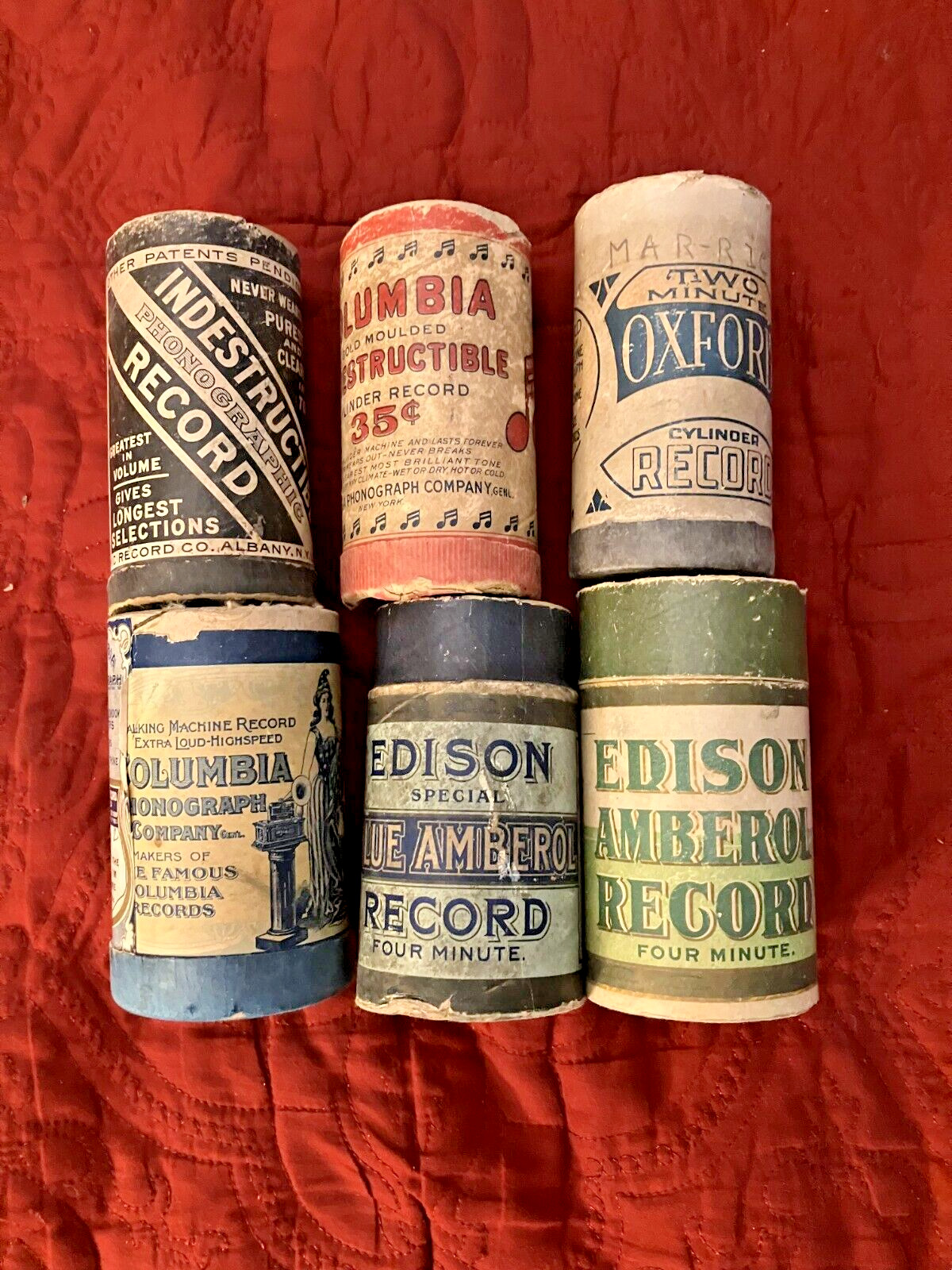 Lot of 6 Empty Cylinder Boxes for Display Edison Oxford Columbia Indestructible