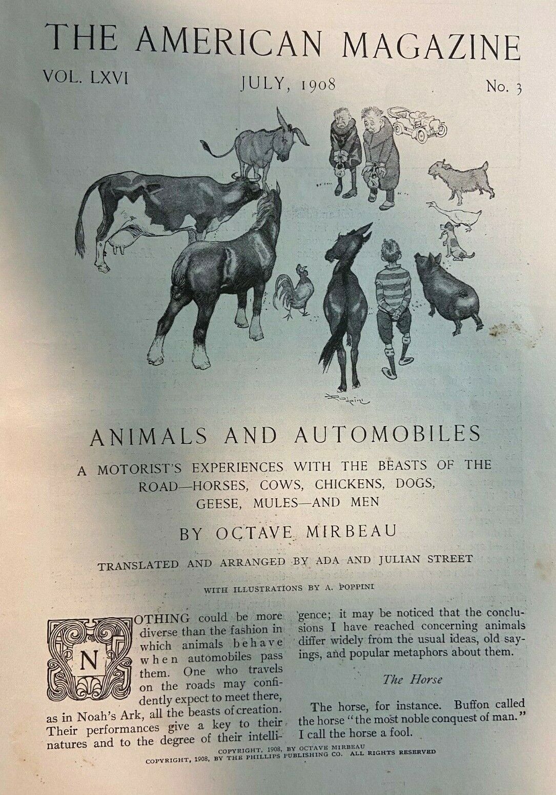 1908 Collision of Animals and Automobiles on the Road illustrated