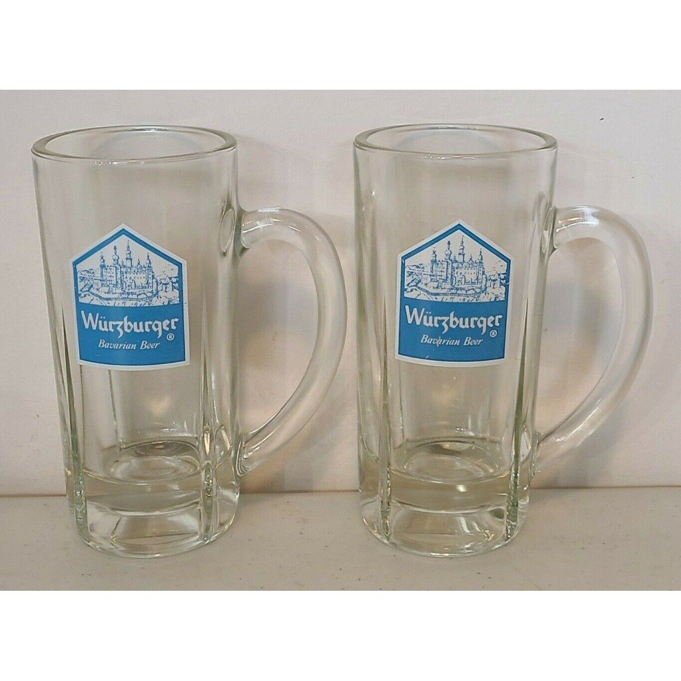 LOT of 2 Vintage Wurzburger Hofbrau Bavarian Beer Mugs Glass Heavy EXCELLENT