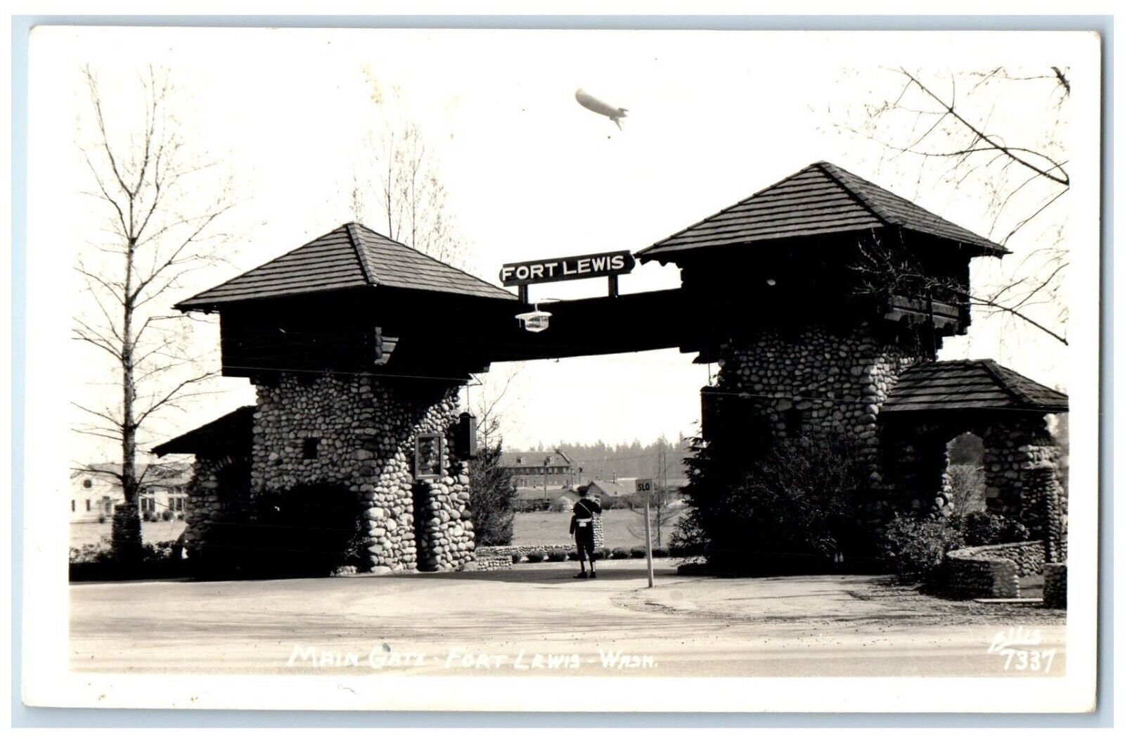 c1940\'s Main Gate Fort Lewis Washington WA Ellis RPPC Photo Vintage Postcard