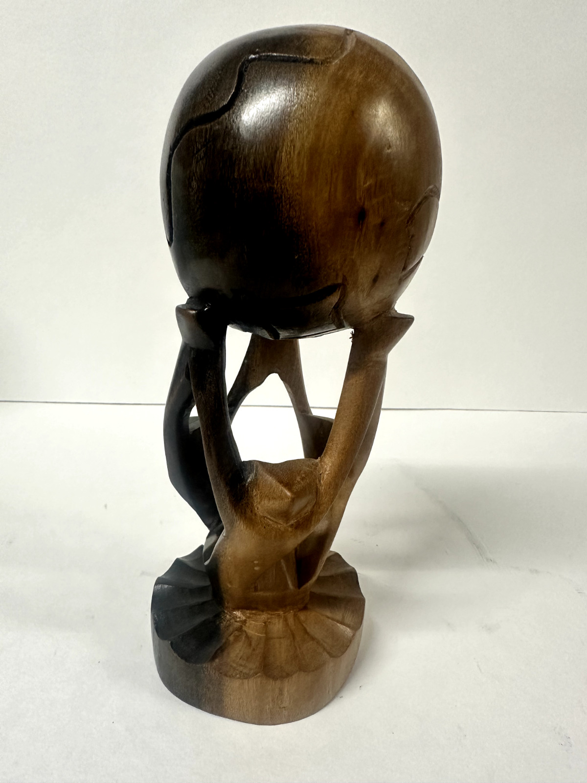 Vintage African Unity Globe Hand Carved Wood Sculpture 8”