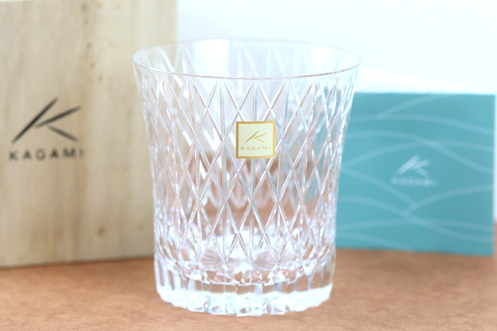 Kagami Crystal Rock Glass Clear 250ml T742-2809 w/Wooden Gift Box Made in Japan