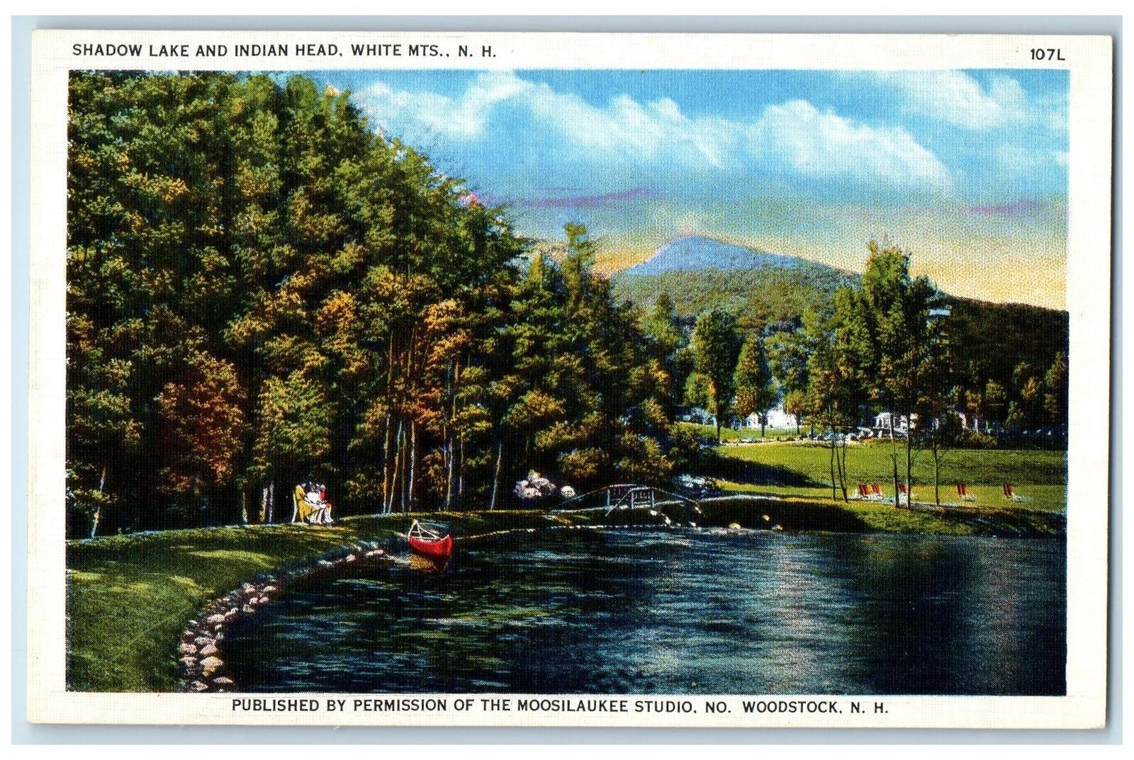 c1950\'s Shadow Lake Indian Head Park Boat Tourist White Mountains NH Postcard