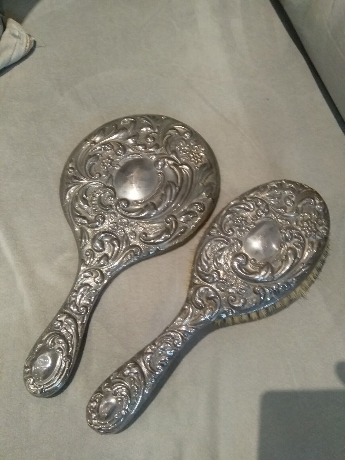 Antique Hand Mirror And Hair Brush.As Found.