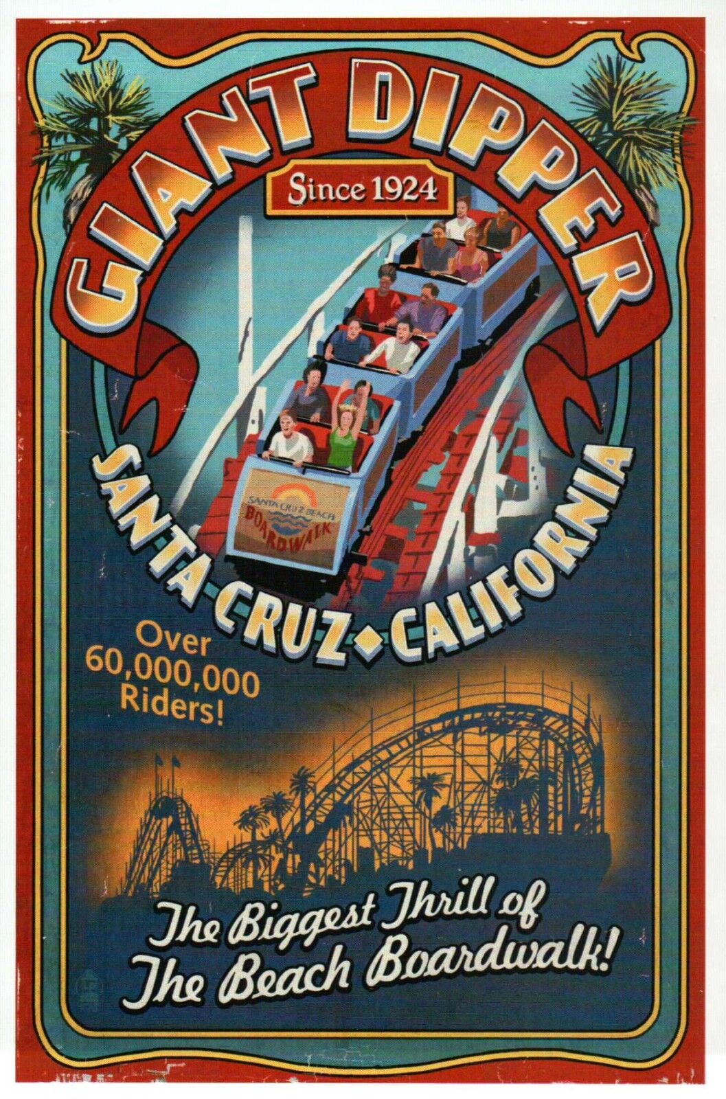 Giant Dipper Roller Coaster Santa Cruz California, Sign, Ad CA - Modern Postcard