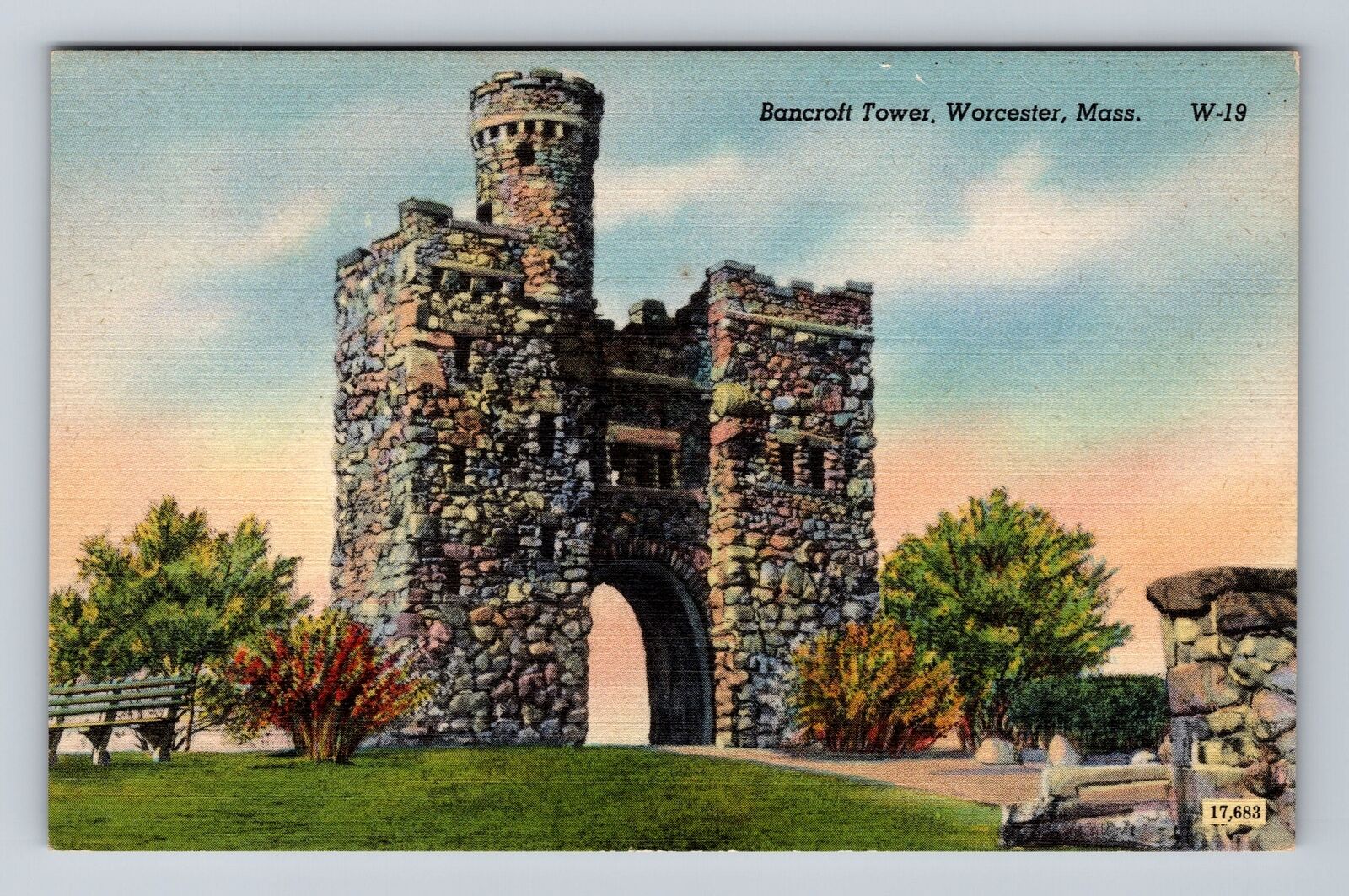 Worcester MA-Massachusetts, Scenic Bancroft Tower, Antique Vintage Postcard