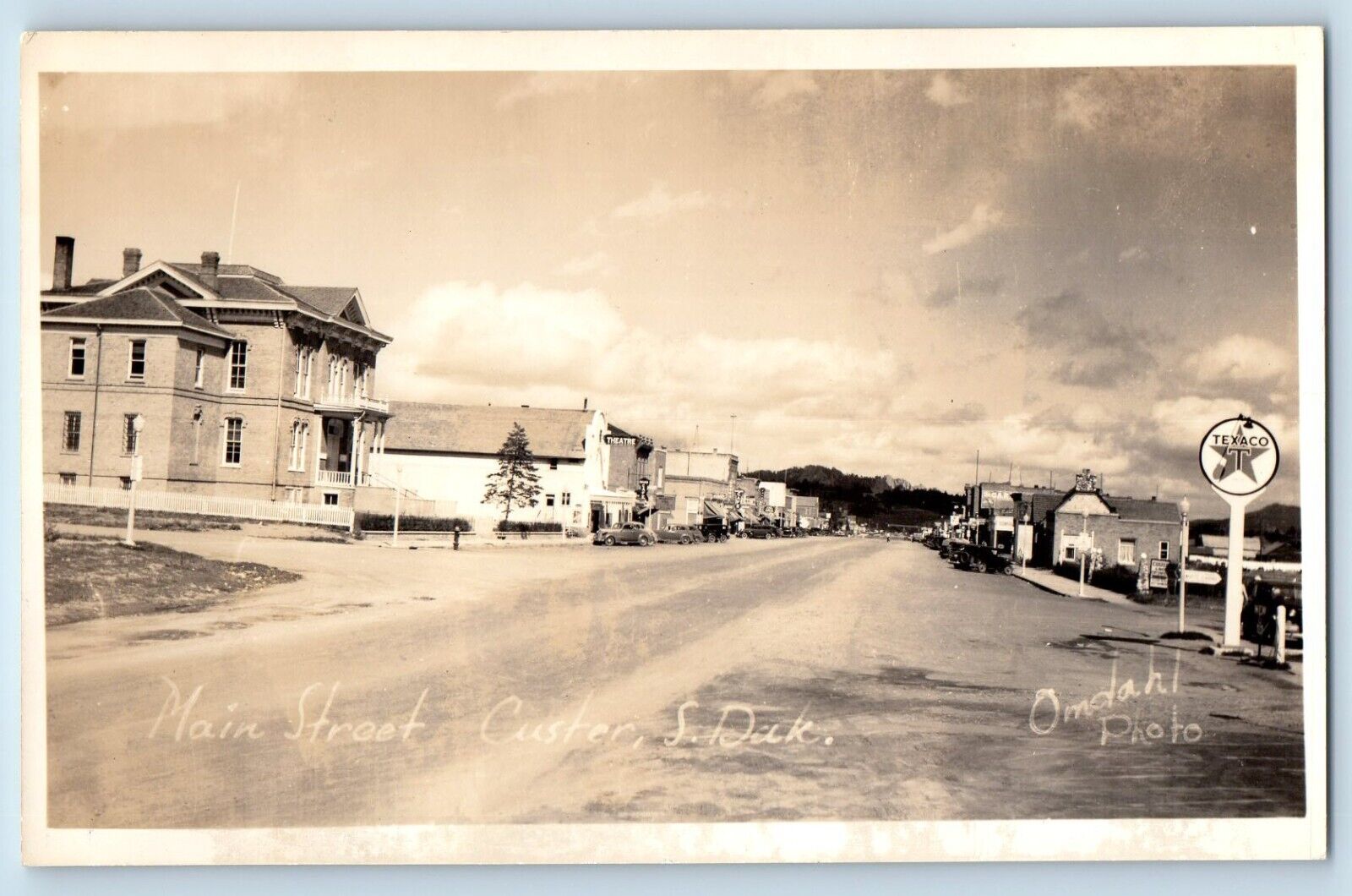 Custer South Dakota SD Postcard RPPC Photo Main Street Texaco Theatre c1940's