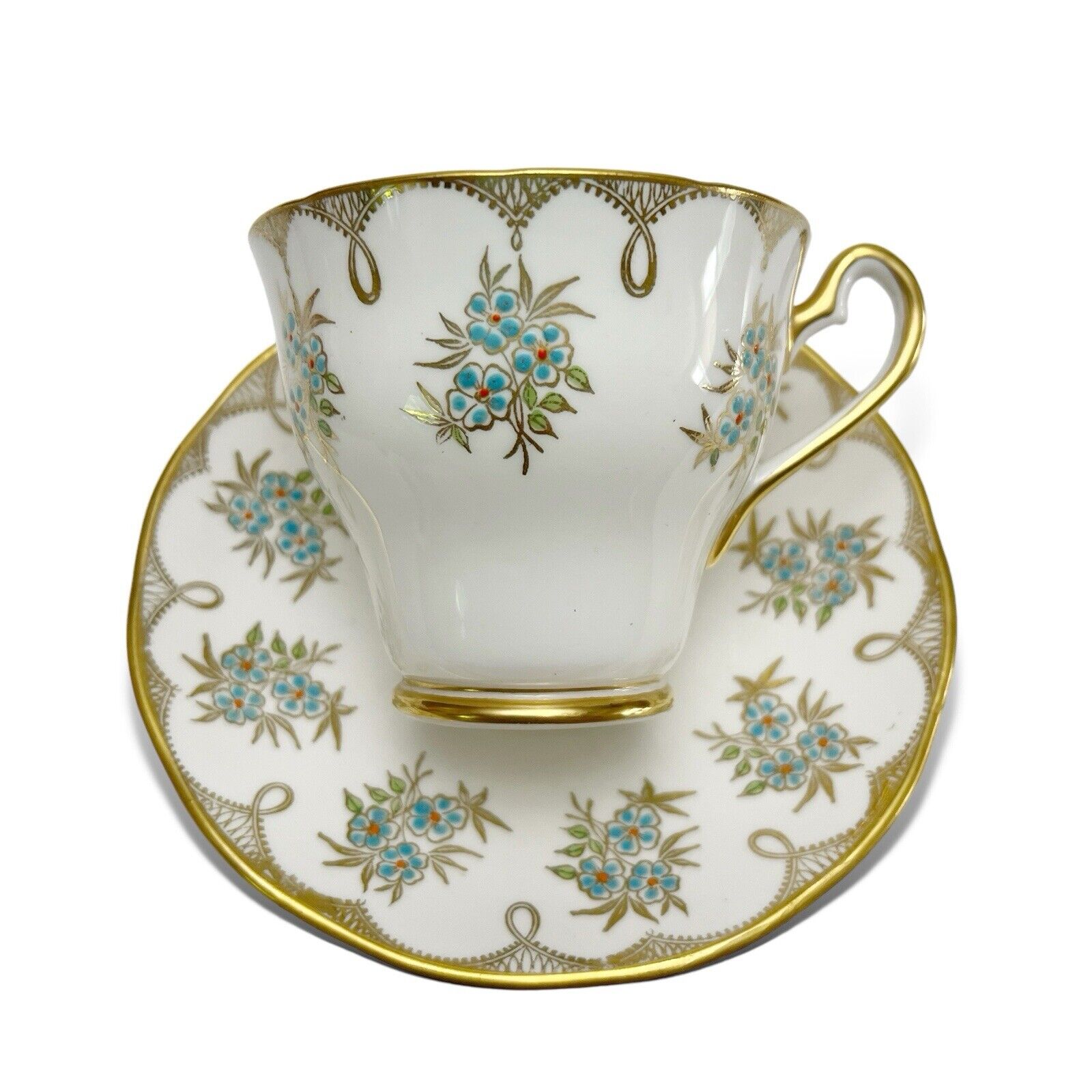 Vintage Salisbury Blue & Gold Flower  Tea Cup & Saucer England Fine Bone China