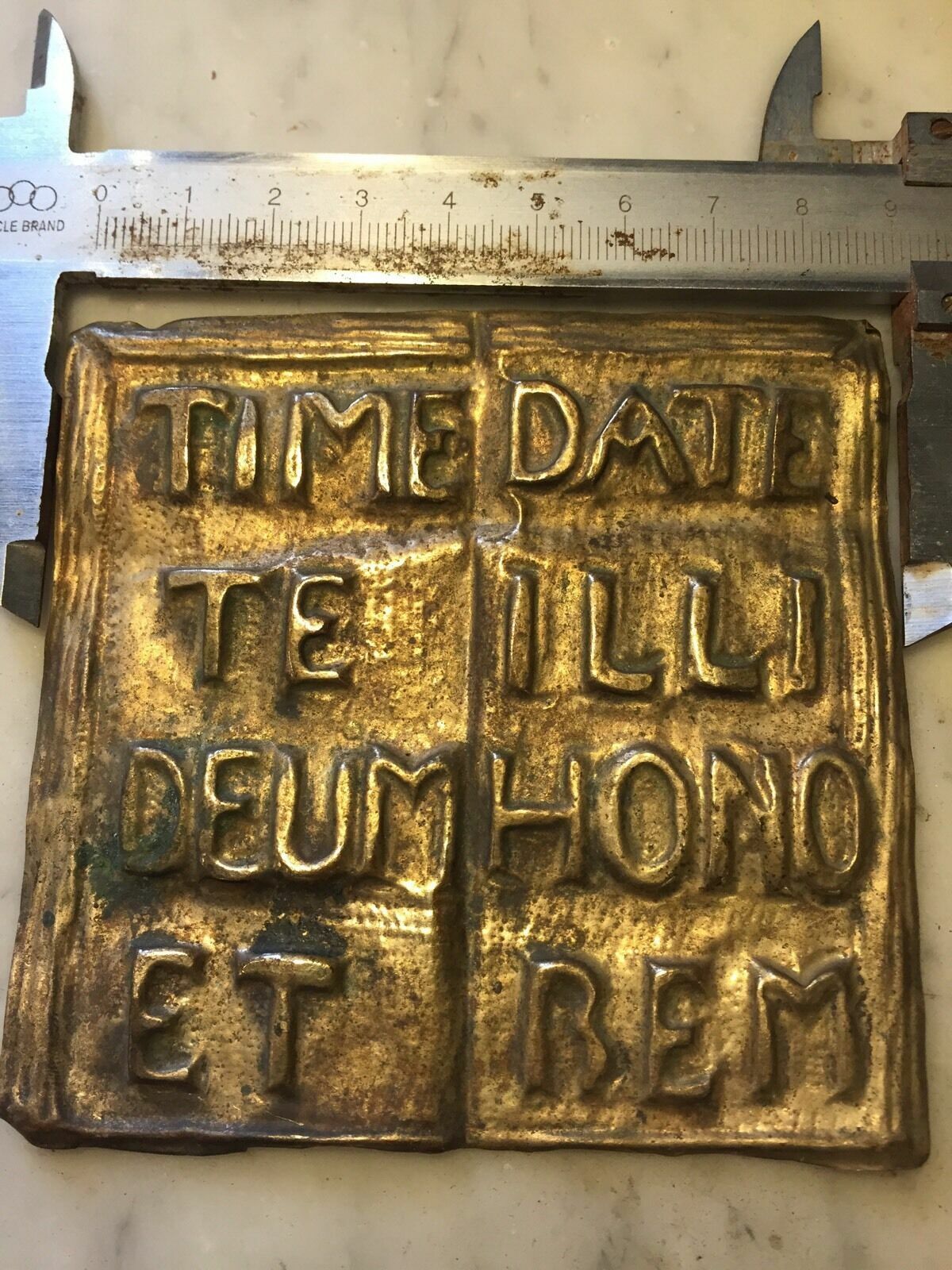 Timete Deus Et Date Illi Homo Rem 3 1/2x3 1/2in Brass Cisel Book Saint Vincent