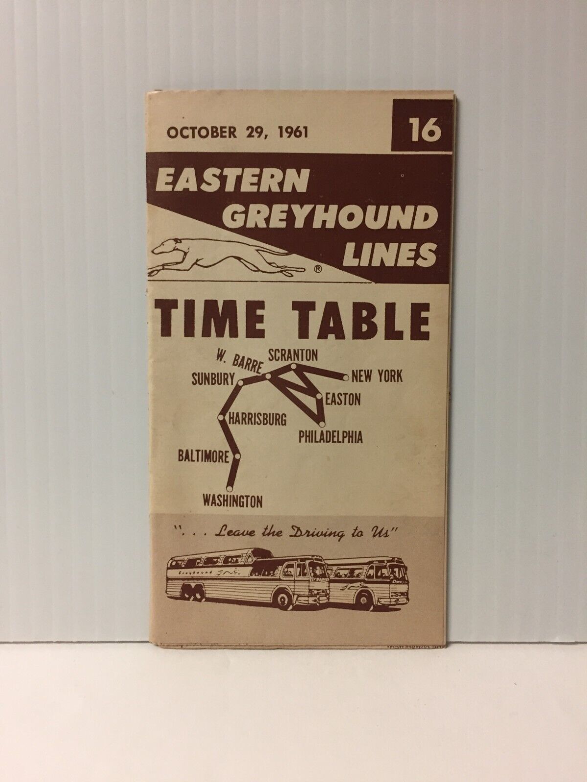 Vintage Eastern Greyhound Lines Schedule Time Table #16 -- October 29, 1961