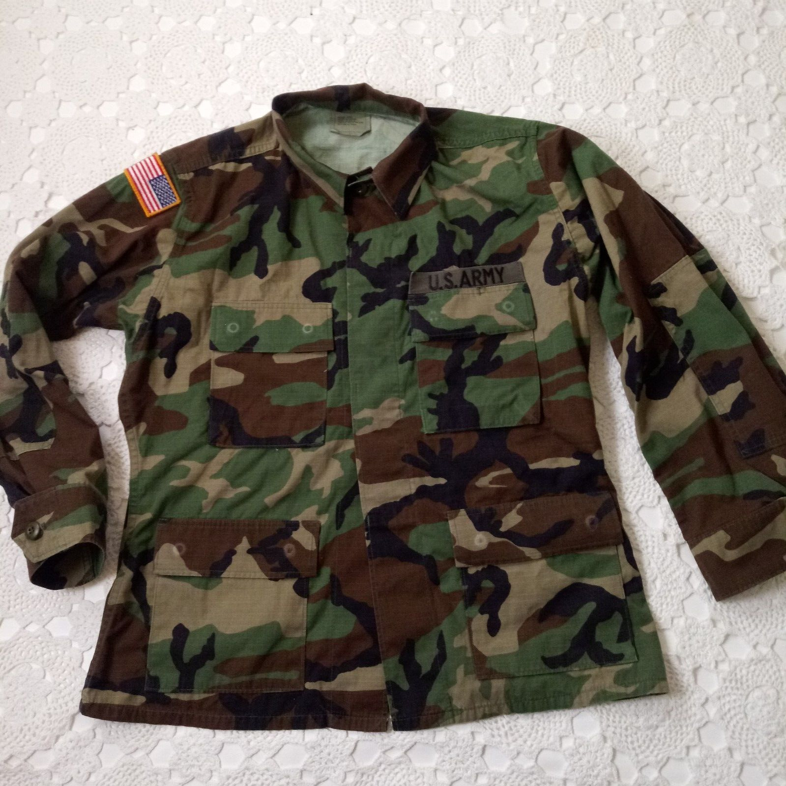 US Army Field Jacket Camouflage Green Brown Tan Cargo Pockets Medium Short Men M