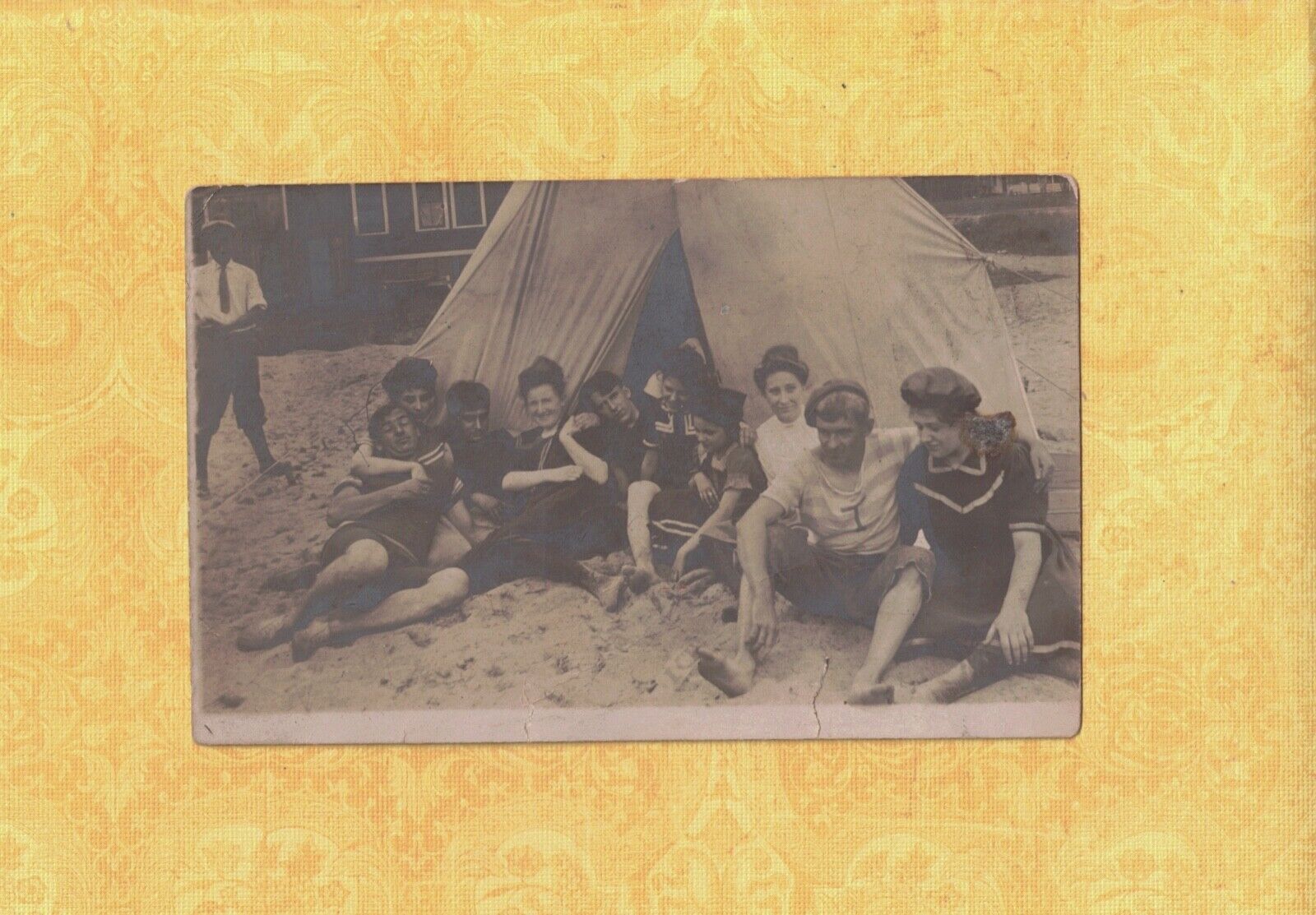 X RPPC real photo postcard antique COUPLES BY TENT HAVING GOOD TIME
