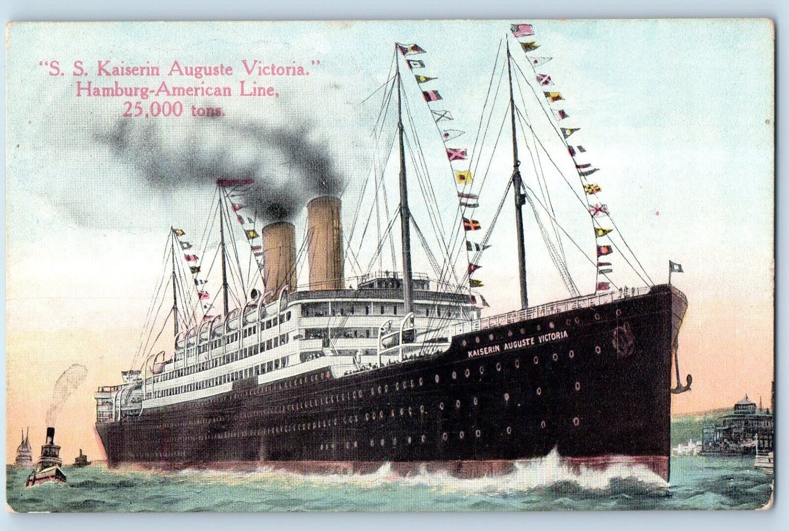Postcard Steamer Ship Kaiserin Auguste Victoria Hamburg-American Line c1910's